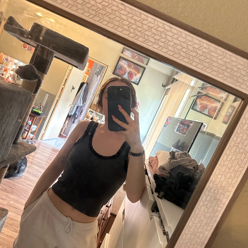Brandy Melville gray & black lace tank, so cute in amazing condition!